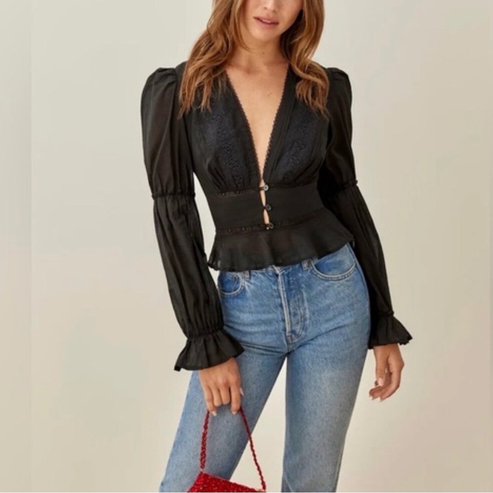 Reformation Black Meadowlark Corset Blouse